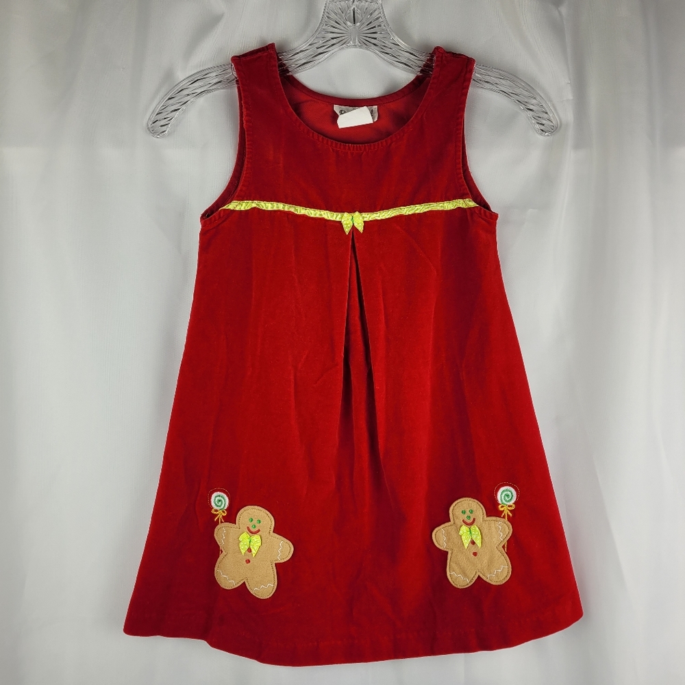 Rare, Too! Vintage Red Velvet Gingerbread Holiday Jumper Dress Girls Size 6